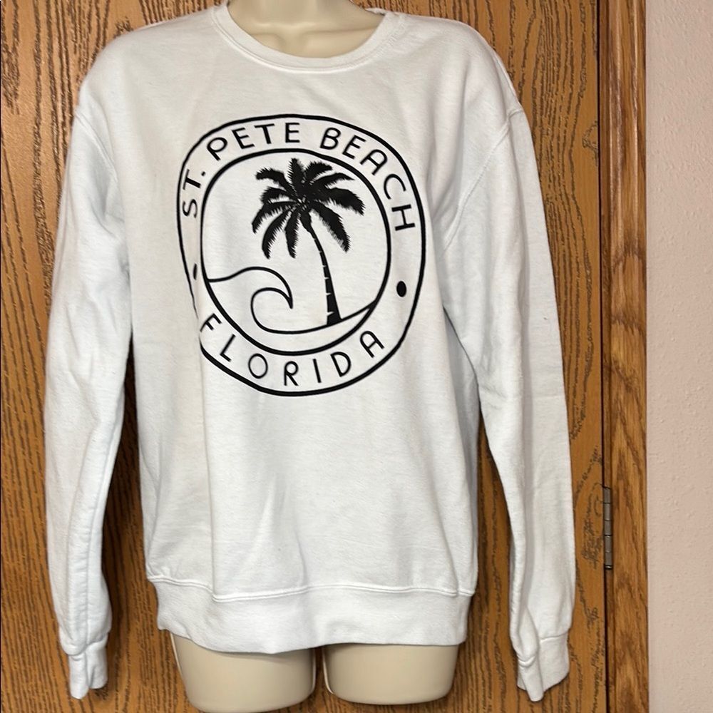 Jerzees White Crew Neck Sweater with Black Print